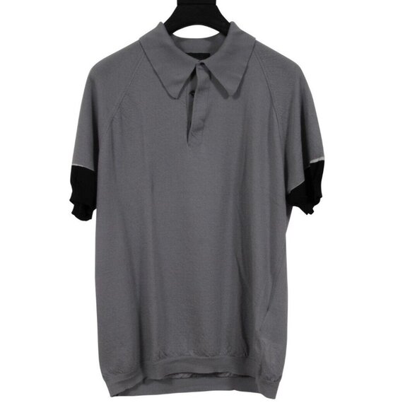 Prada Mens Polo Shirt Size Large IT 52 Gray Wool Silk Blend Short Sleeve - Picture 1 of 9